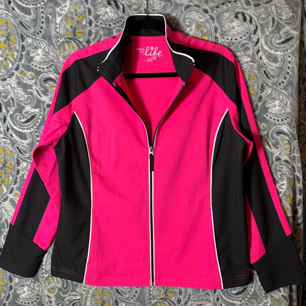 MADEFORLIFE Womens Petite Large Pink Black Zip Up